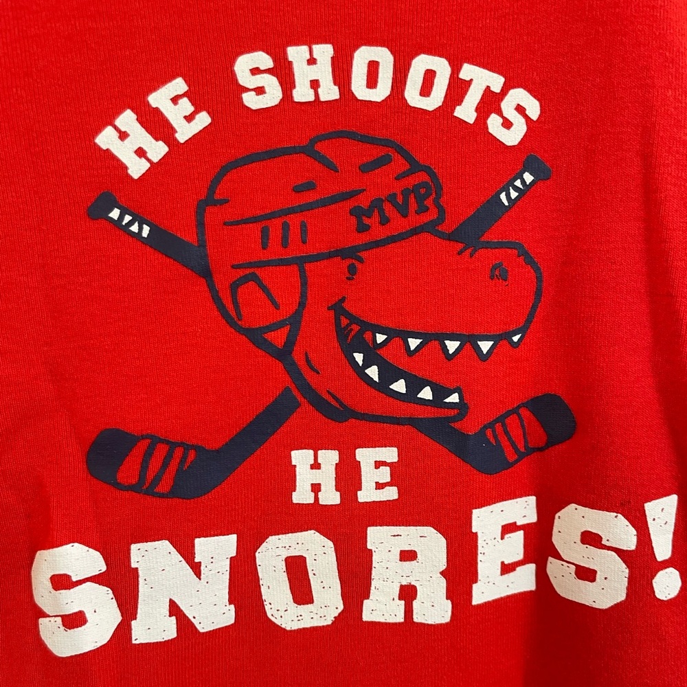 3/$20💥3 NWOT Hockey Dinosaur He Shoots He Snores! 🐊🏒 Space Jammies, Long Sleeves